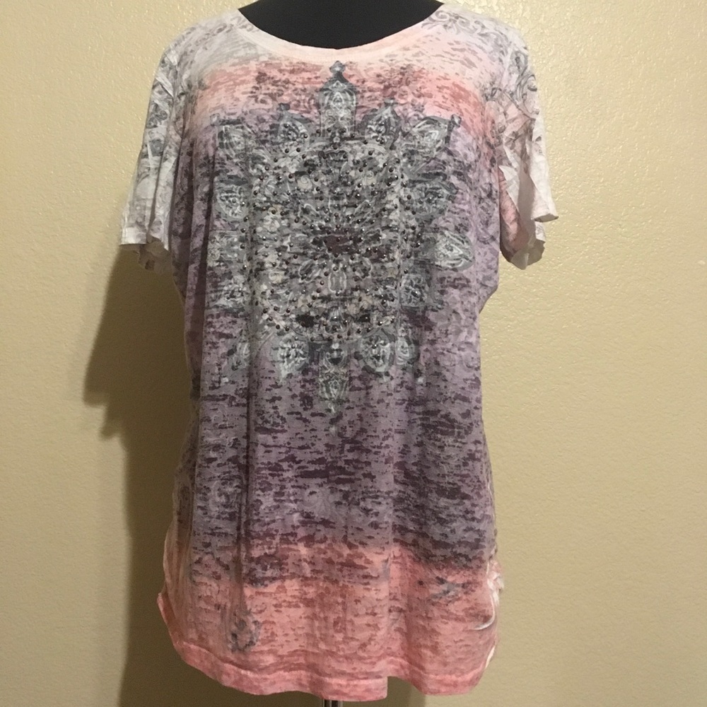 1X Women's White Short Sleeve Round neck Graffic T-Shirt Size 1X Large